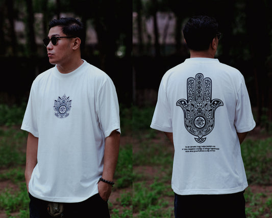Hamsa V1 White Tee — Maria Clara Clothing streetwear tee (view 5)